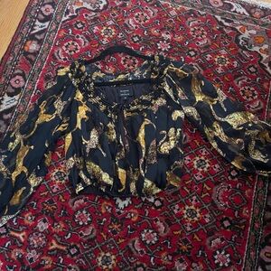 DUNDAS Black and Gold Animal Patterned Blouse